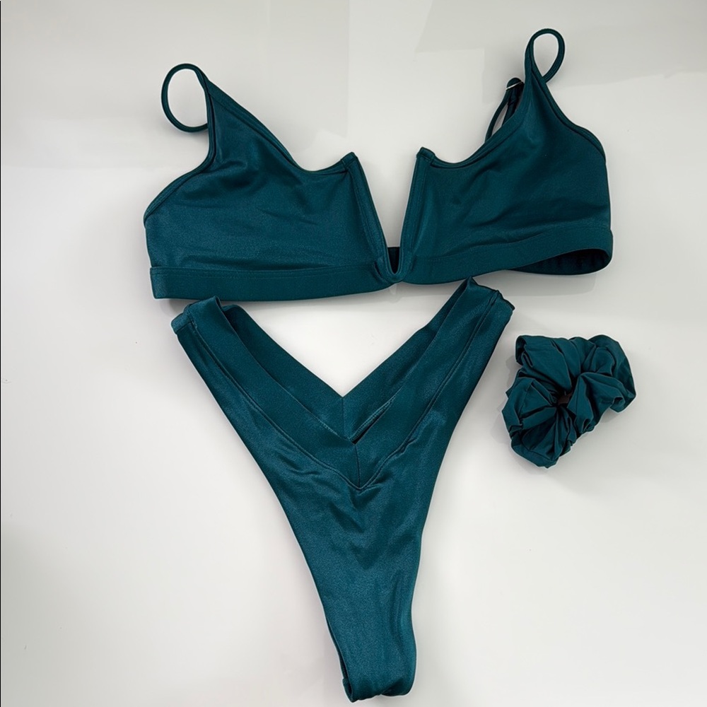 One One Swim Emerald Bikini Set and Scrunchie